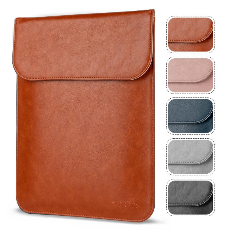 Allinside 11-12 inch Laptop Sleeve Case Compatible with MacBook Air 11 2010-2015/MacBook 12 2015-2017, Waterproof PU Leather Laptop Sleeve Bag Protective Vertical Case Cover, Brown - Image 1